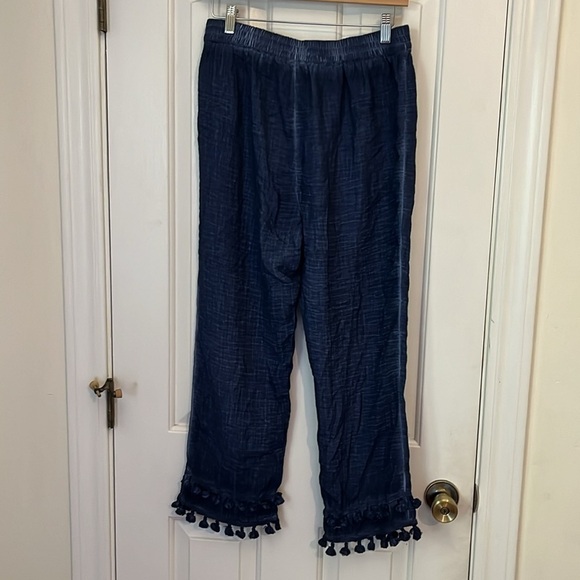 NWT NIC+ZOE | Double Gauze Straight Leg Tassel Pant Parisian Blue Size Medium - Picture 7 of 12
